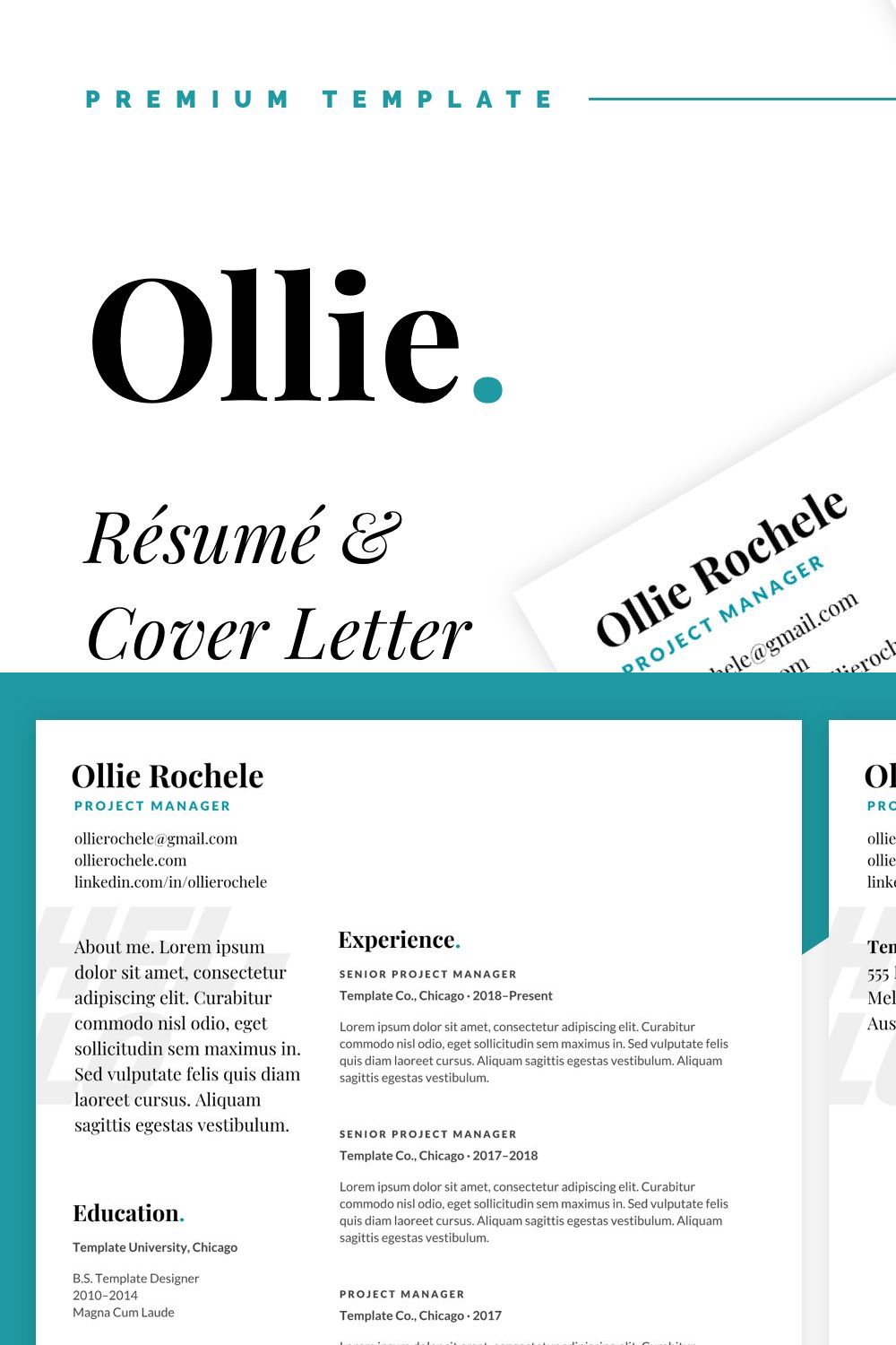 Ollie - Resume and Cover Letter pinterest preview image.