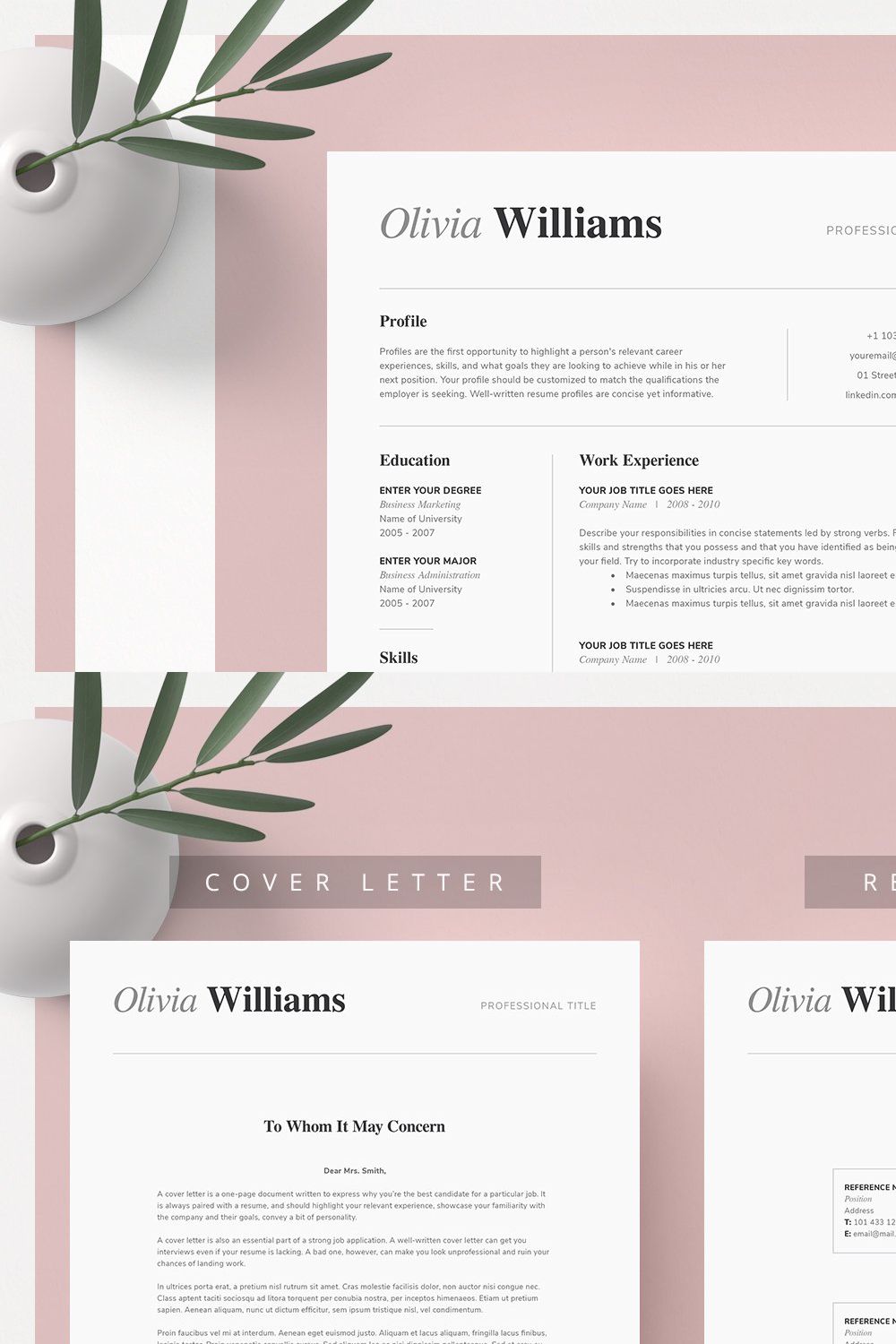 ONE Page Resume Template Kit pinterest preview image.