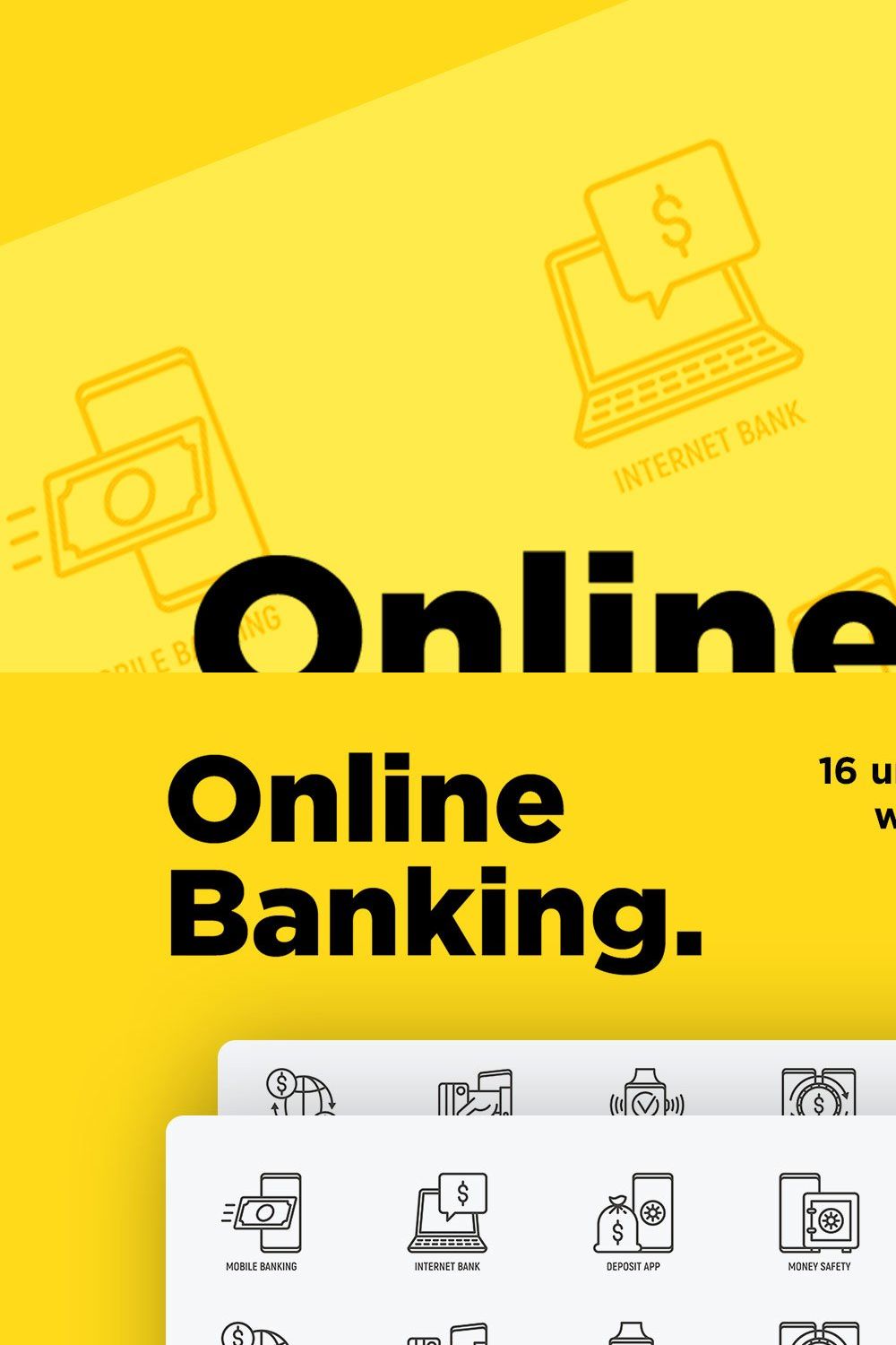 Online Banking | 16 Thin Line Icons pinterest preview image.