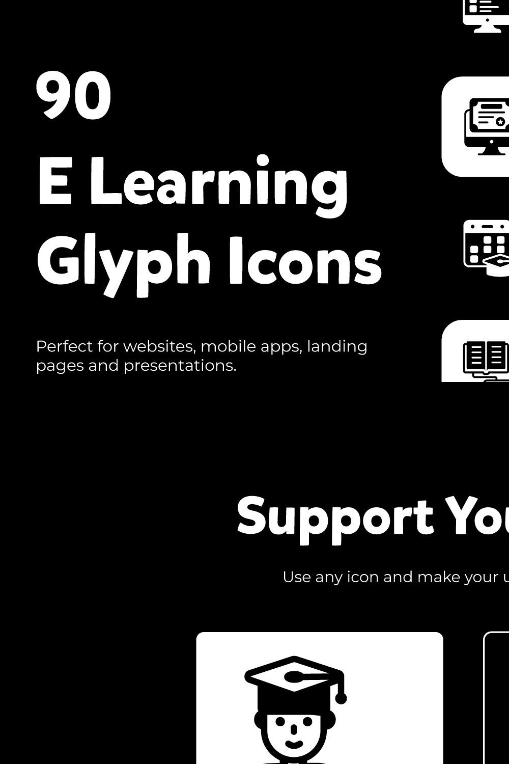 Online Education Glyph Icons Pack pinterest preview image.