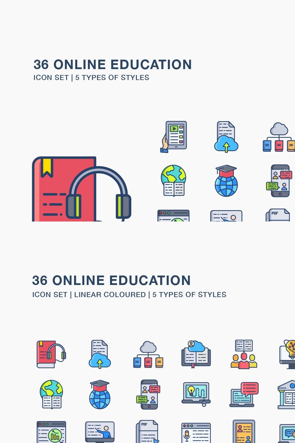 Online Education icon set pinterest preview image.