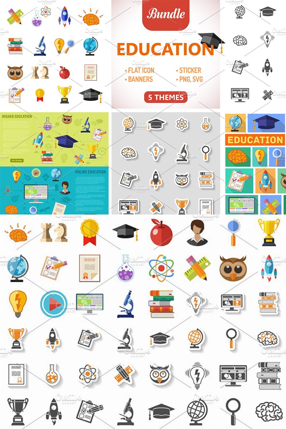 Online Education Icons pinterest preview image.
