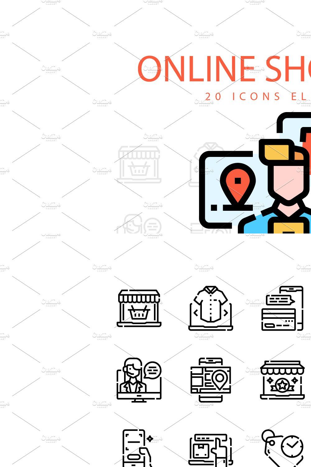 ONLINE SHOPPING ICONS PACKS pinterest preview image.
