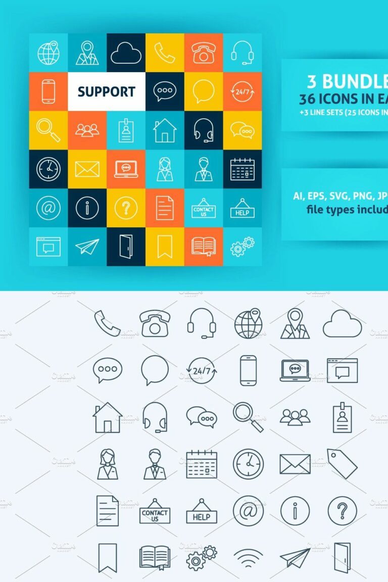 Online Support Line Art Vector Icons – MasterBundles