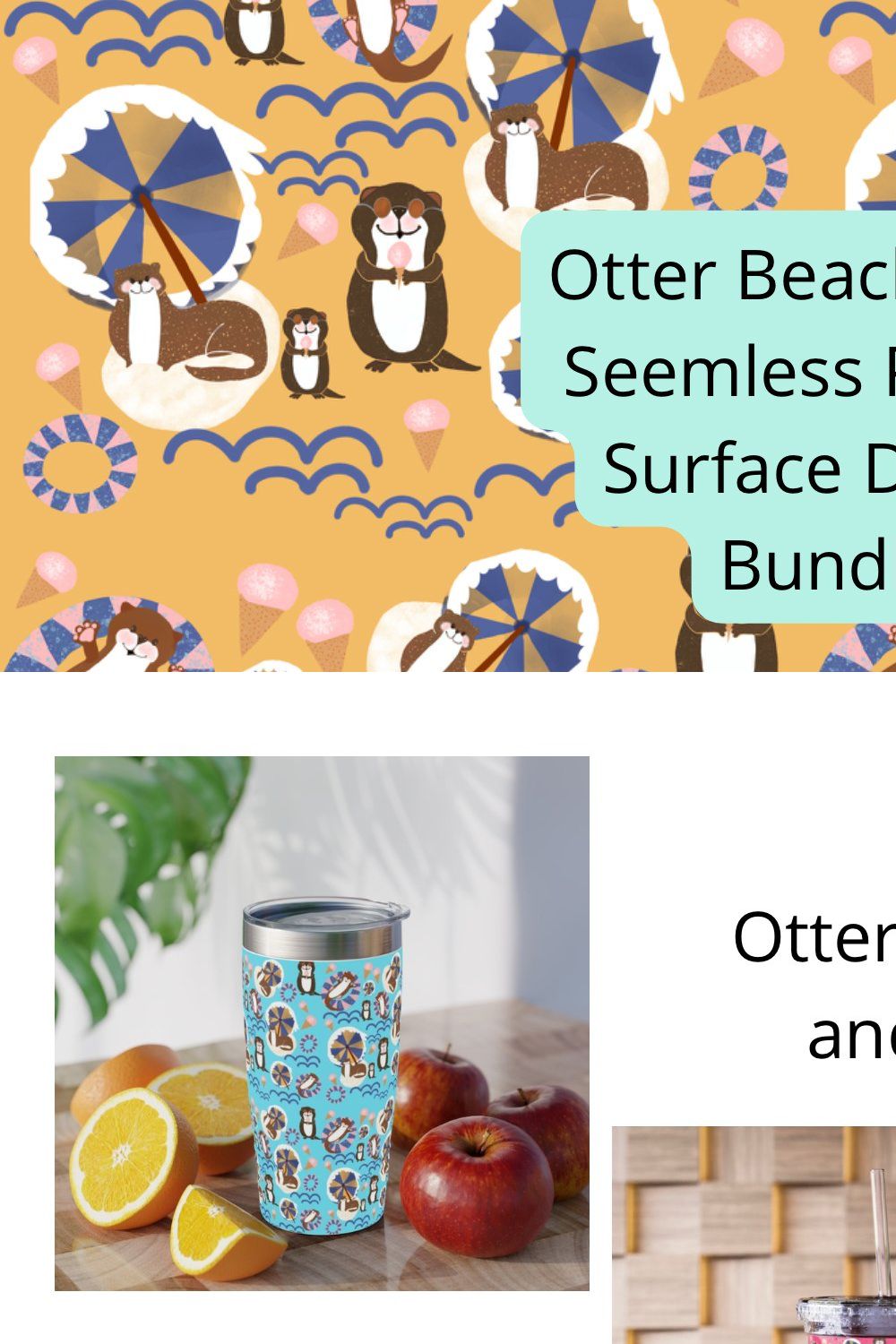 Otter Beach Party Pattern Bundle pinterest preview image.