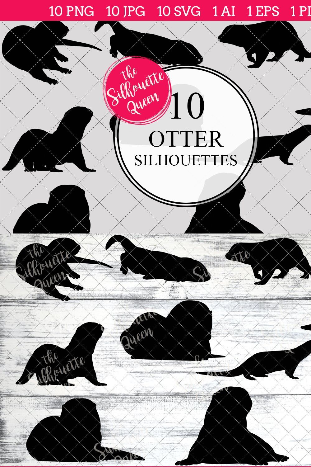 Otter Silhouette Vector Graphics pinterest preview image.