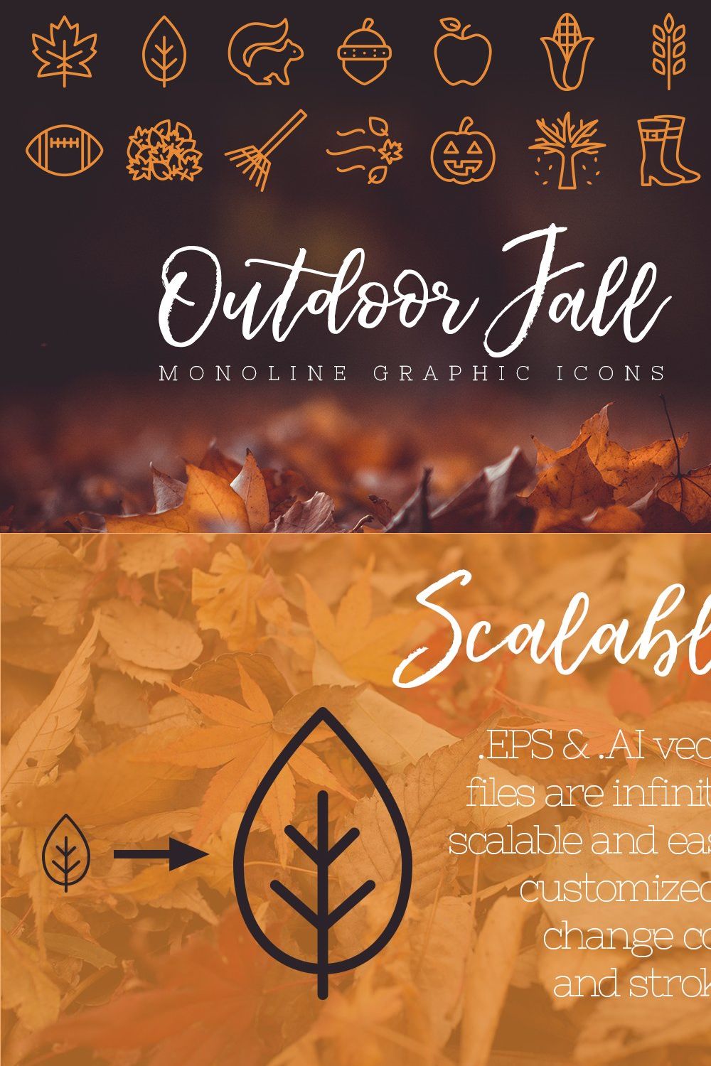 Outdoor Fall Monoline Icons pinterest preview image.