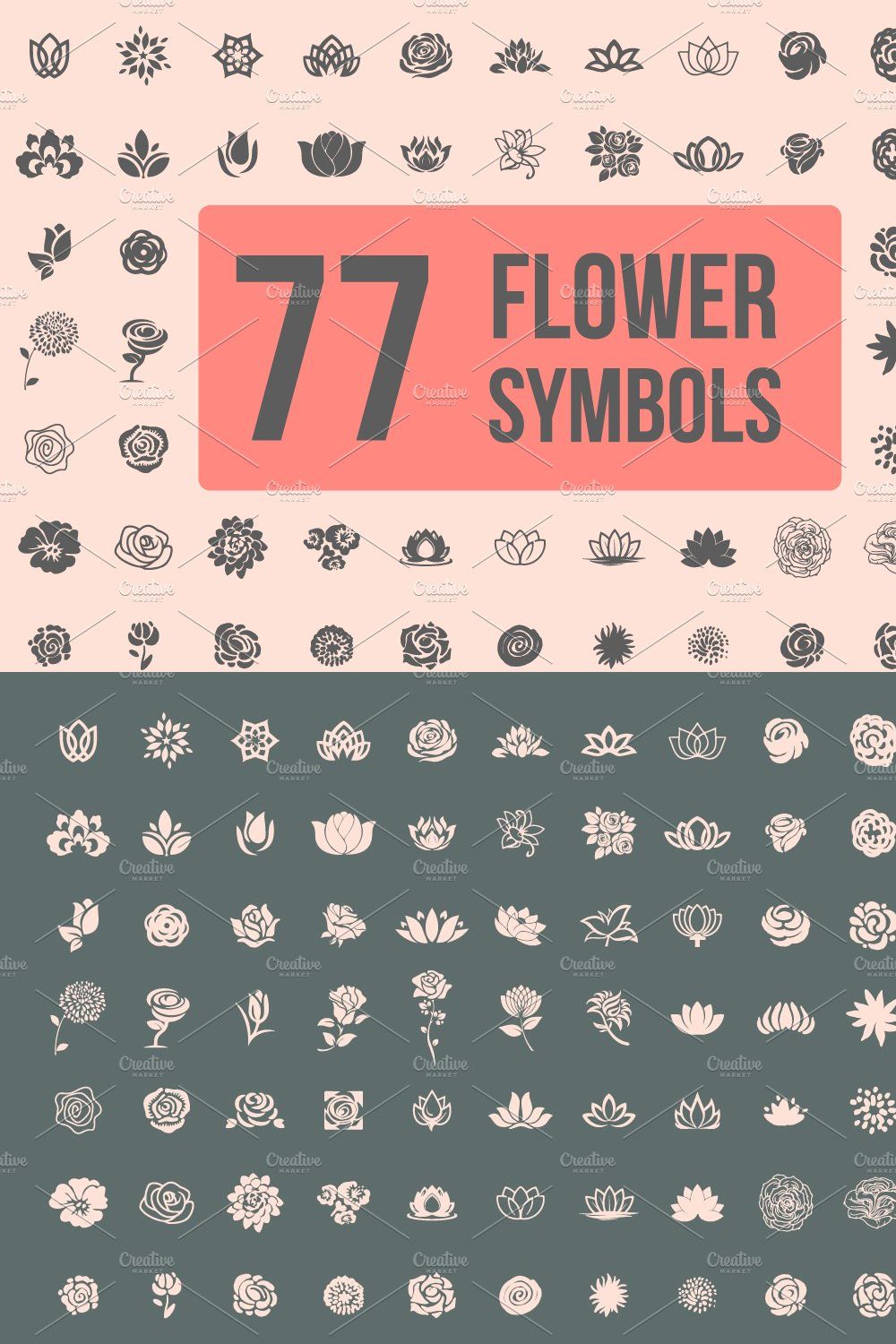 Pack of 77 decorative flower symbols pinterest preview image.