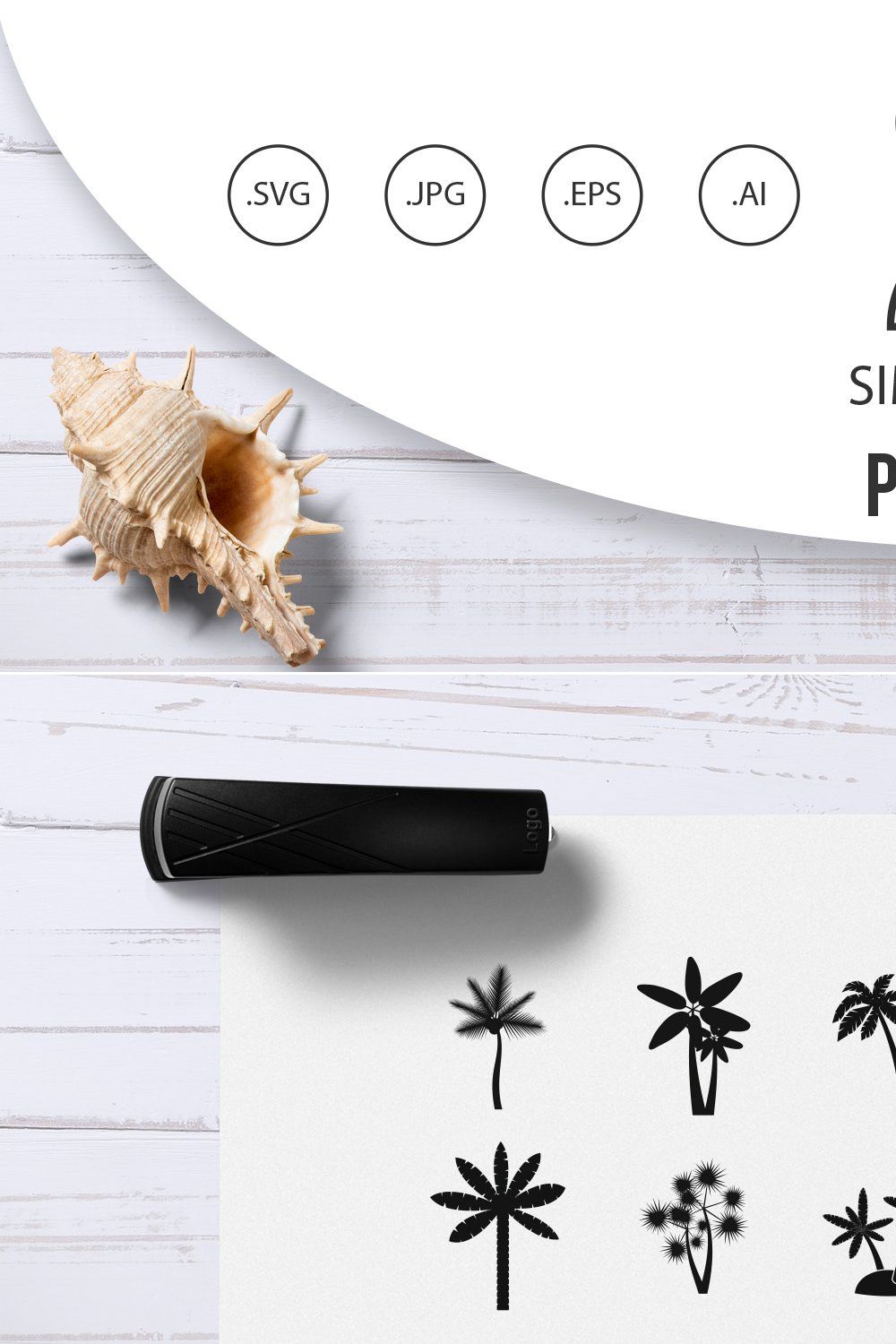 Palm tree icon set, simple style pinterest preview image.