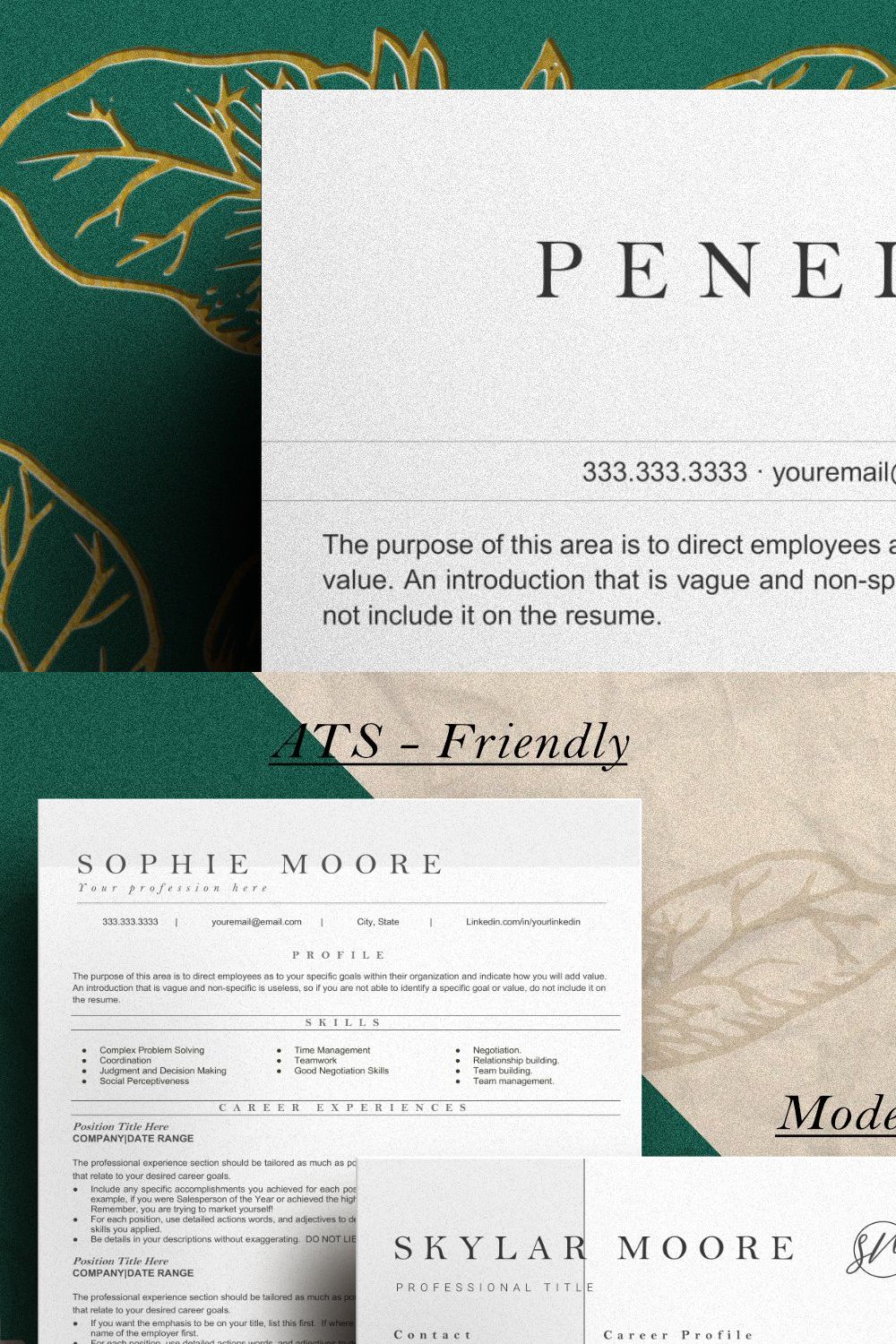 Penelope - Elegant ATS Resume pinterest preview image.