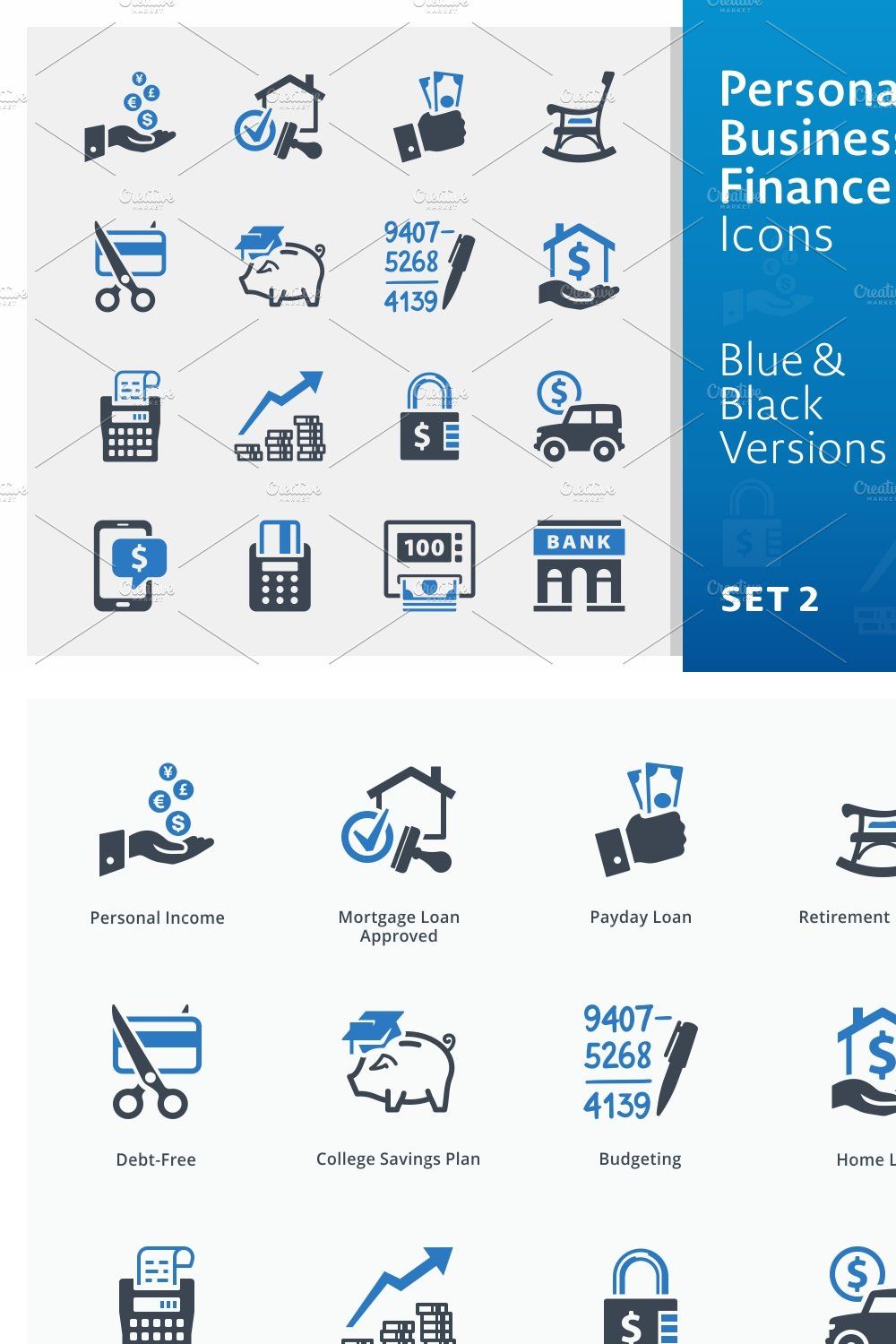 Personal & Business Finance Icons 2 pinterest preview image.