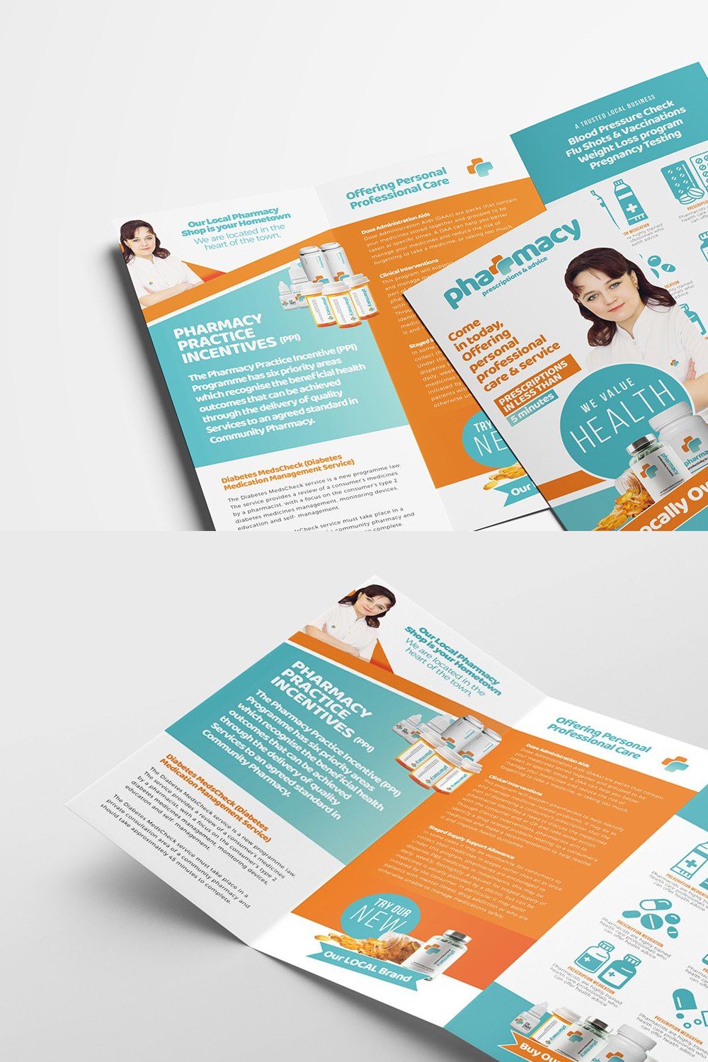 Pharmacy Tri-Fold Brochure Template pinterest preview image.