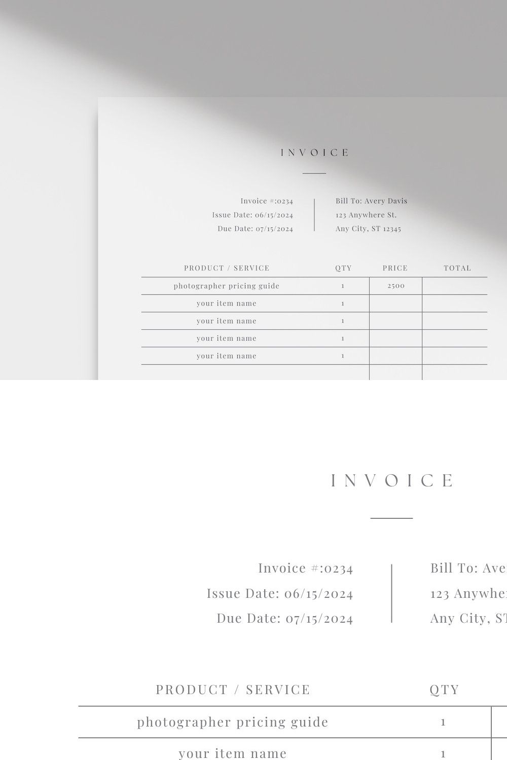 Photographer Invoice Template pinterest preview image.