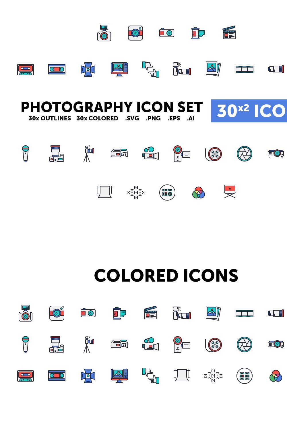 Photography Icon Set - 30(x2) Icons pinterest preview image.