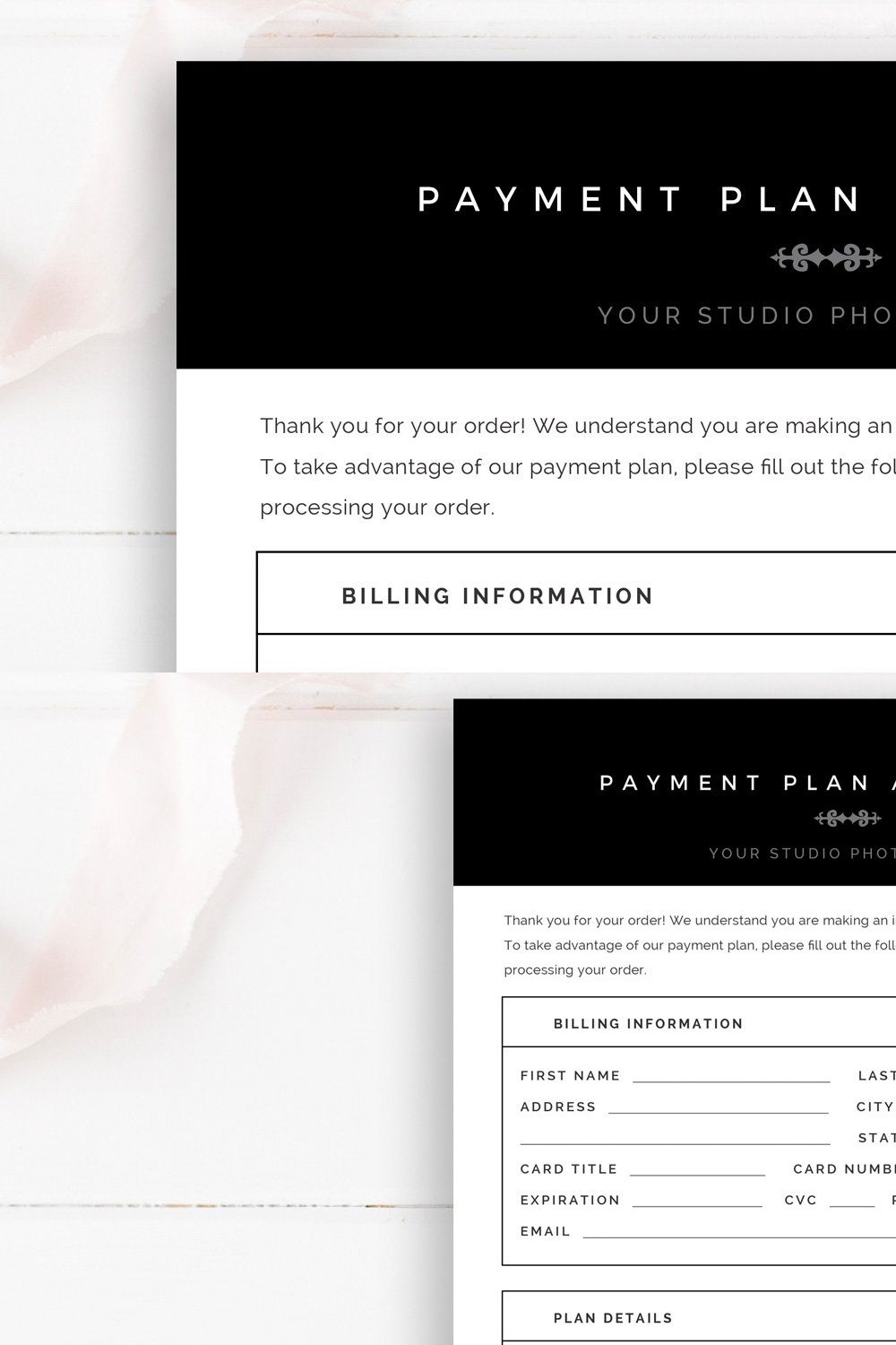 Photography Payment Plan Form pinterest preview image.