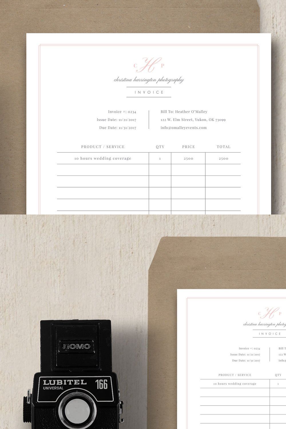 Photography Studio Invoice Template pinterest preview image.