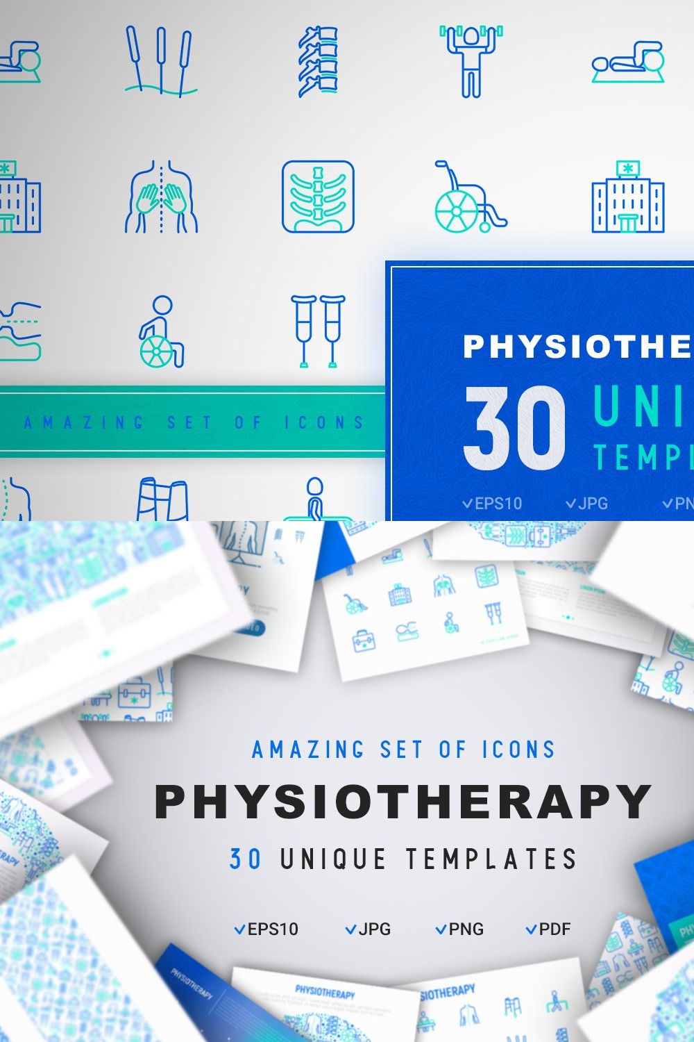 Physiotherapy Icons Set | Concept pinterest preview image.