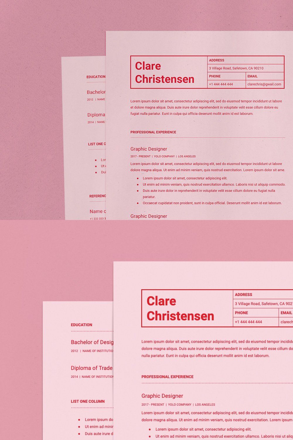 Pink Google Docs Resume Template pinterest preview image.