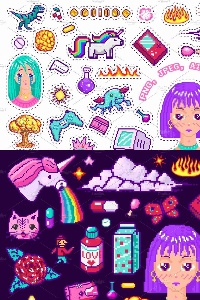 Pixel art 8 bit. Arcade retro icons – MasterBundles