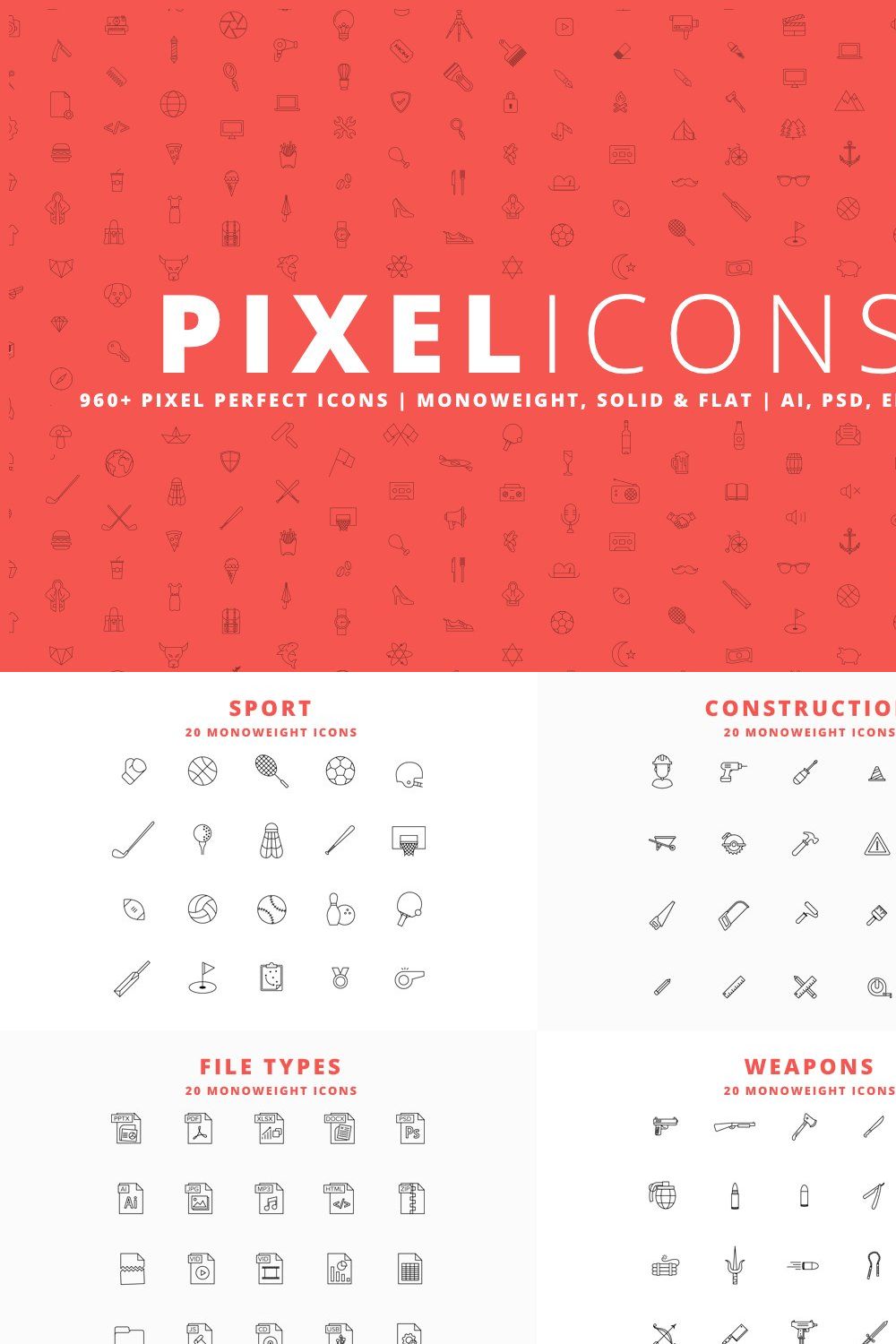 Pixel Icons  |  960+ Icons pinterest preview image.