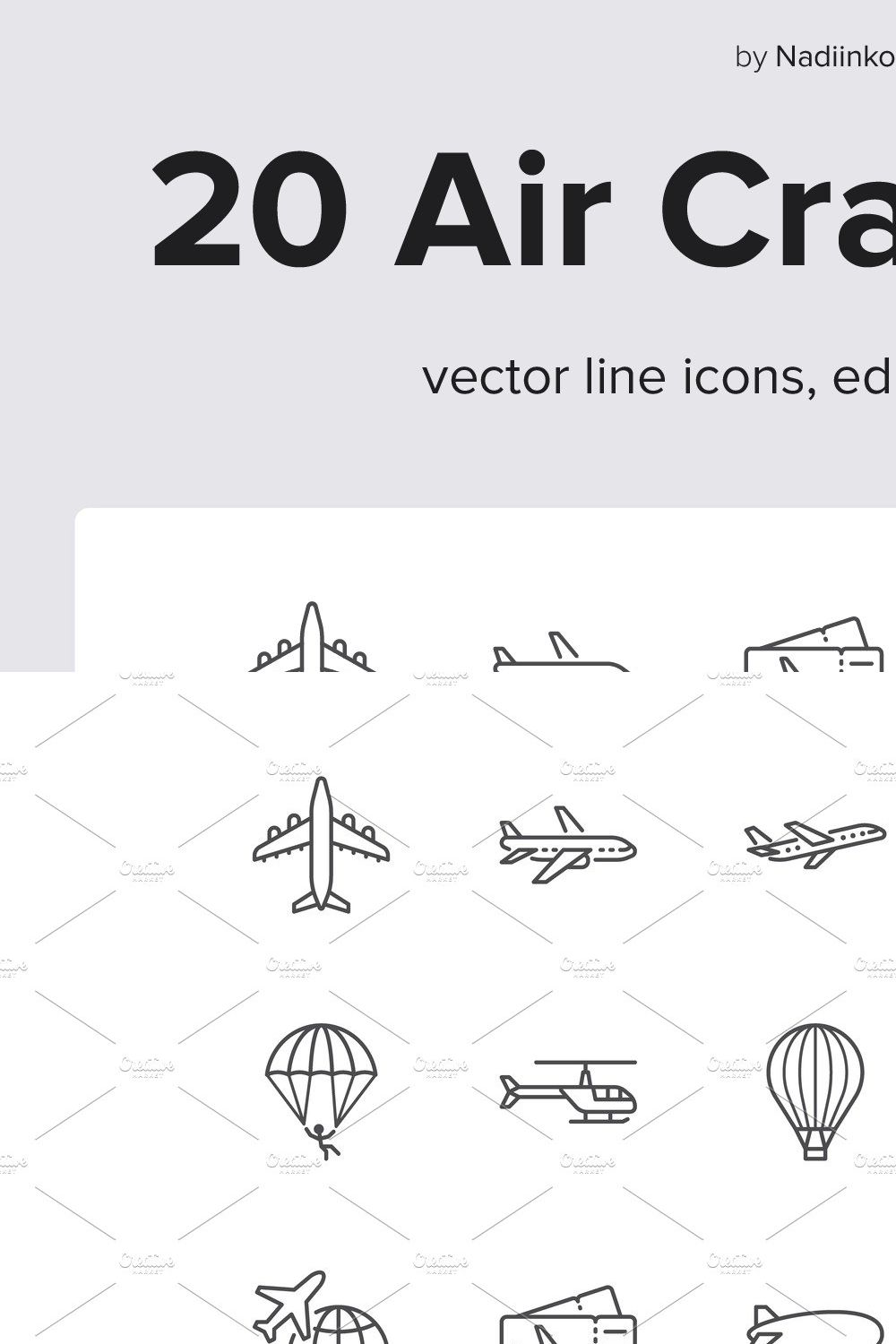 Plane Line Icons pinterest preview image.