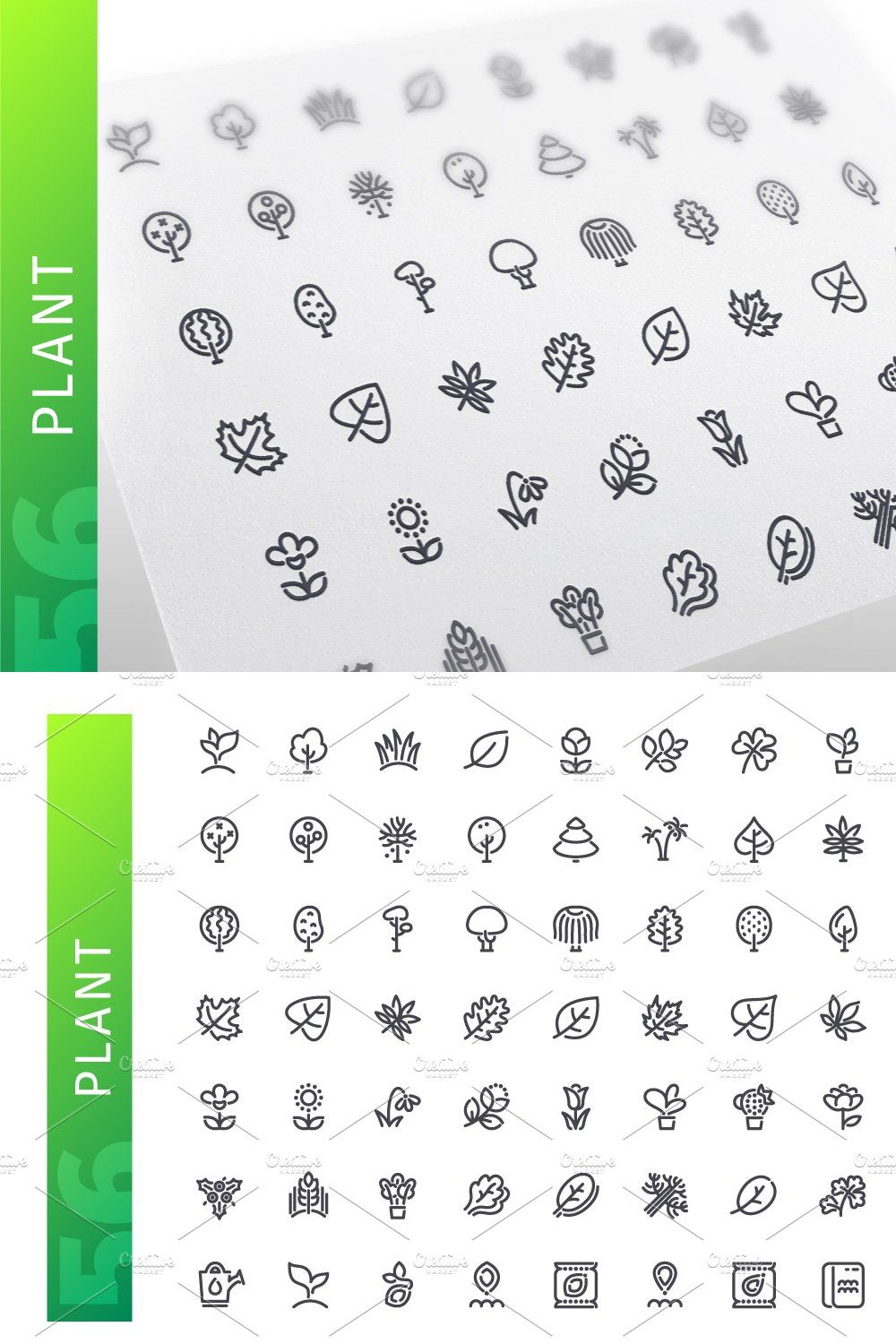 Plant Line Icons Set pinterest preview image.