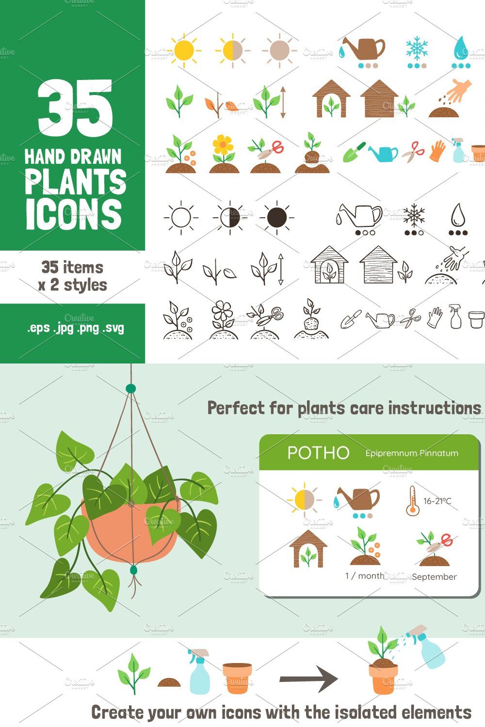 Plants Care Icons pinterest preview image.