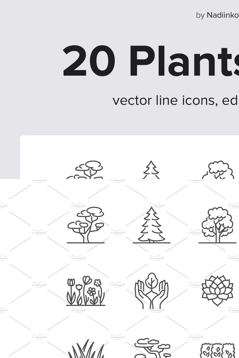 Plants Line Icons pinterest preview image.