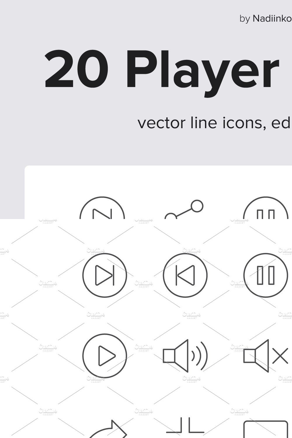 Player Buttons Line Icons pinterest preview image.