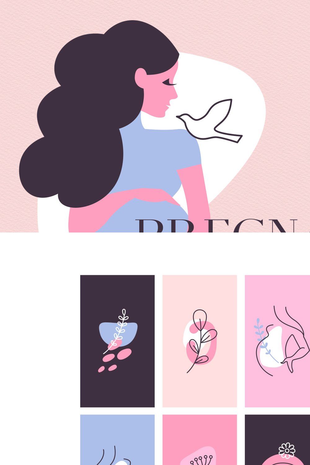 Pregnancy Motherhood Vector Set pinterest preview image.