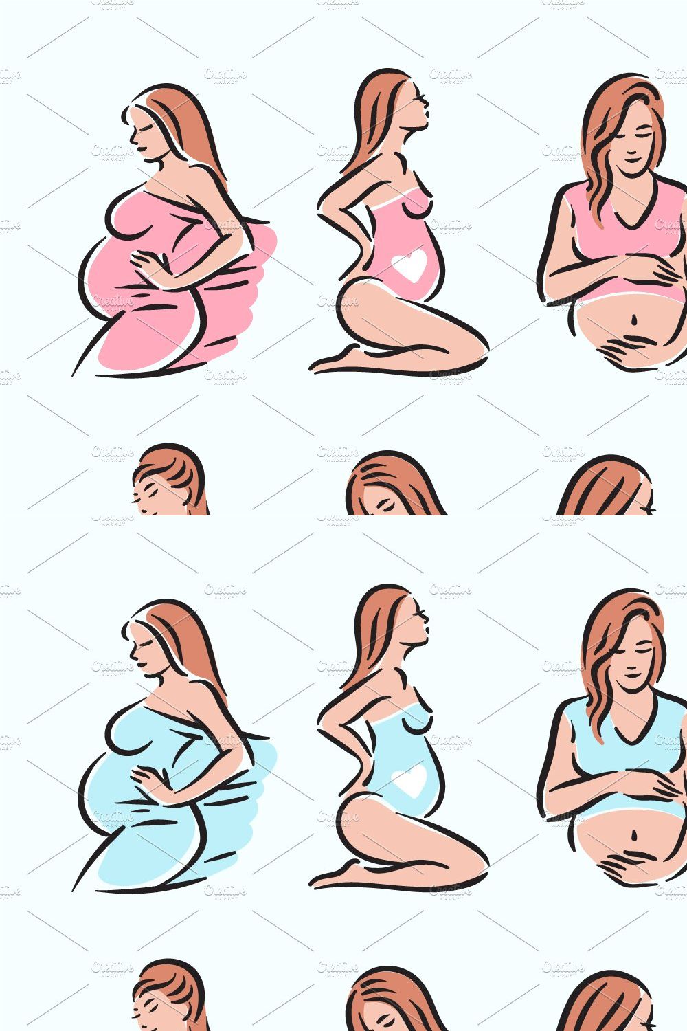 Pregnancy woman illustration set pinterest preview image.