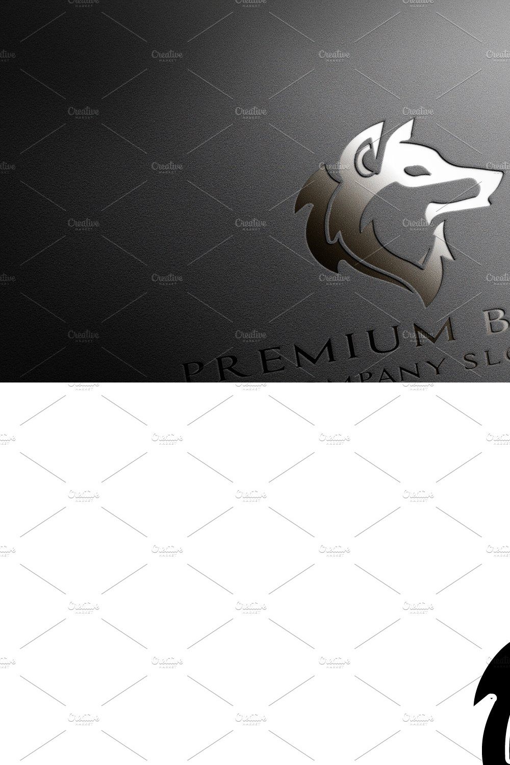 Premium Wolf Logo & Mock-Up - Vector pinterest preview image.