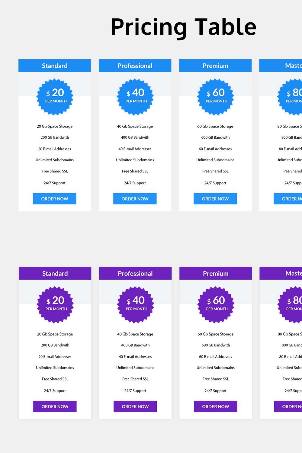 Pricing Table pinterest preview image.