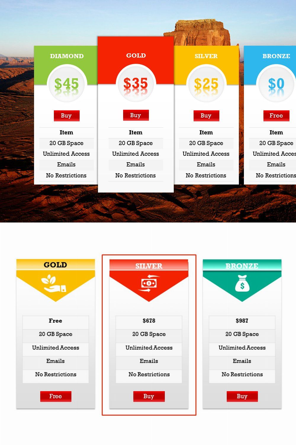 Pricing Tables 2 PowerPoint Template pinterest preview image.
