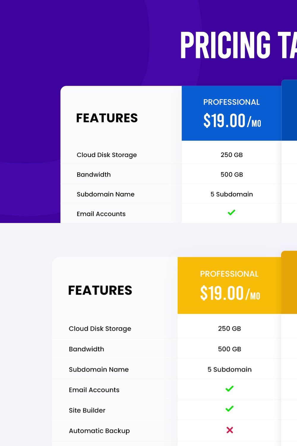 Pricing Tables pinterest preview image.
