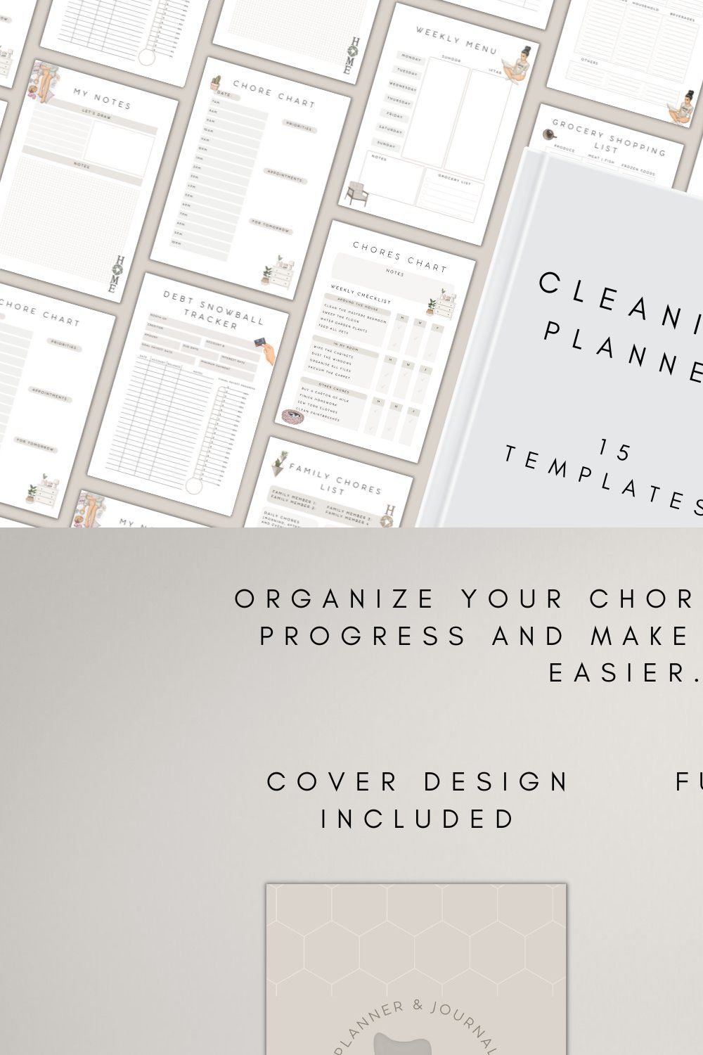Printable Cleaning Planner & Tracker pinterest preview image.