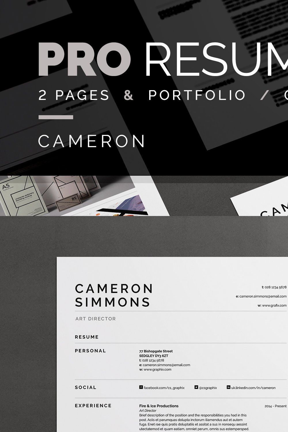 Pro Resume/CV - Cameron pinterest preview image.