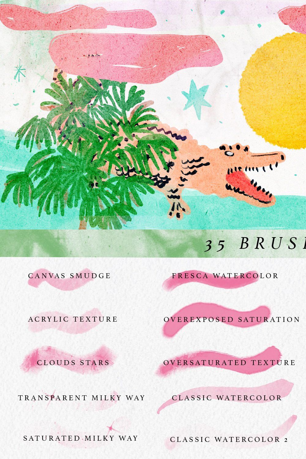 Procreate Summer Watercolor Brushes pinterest preview image.