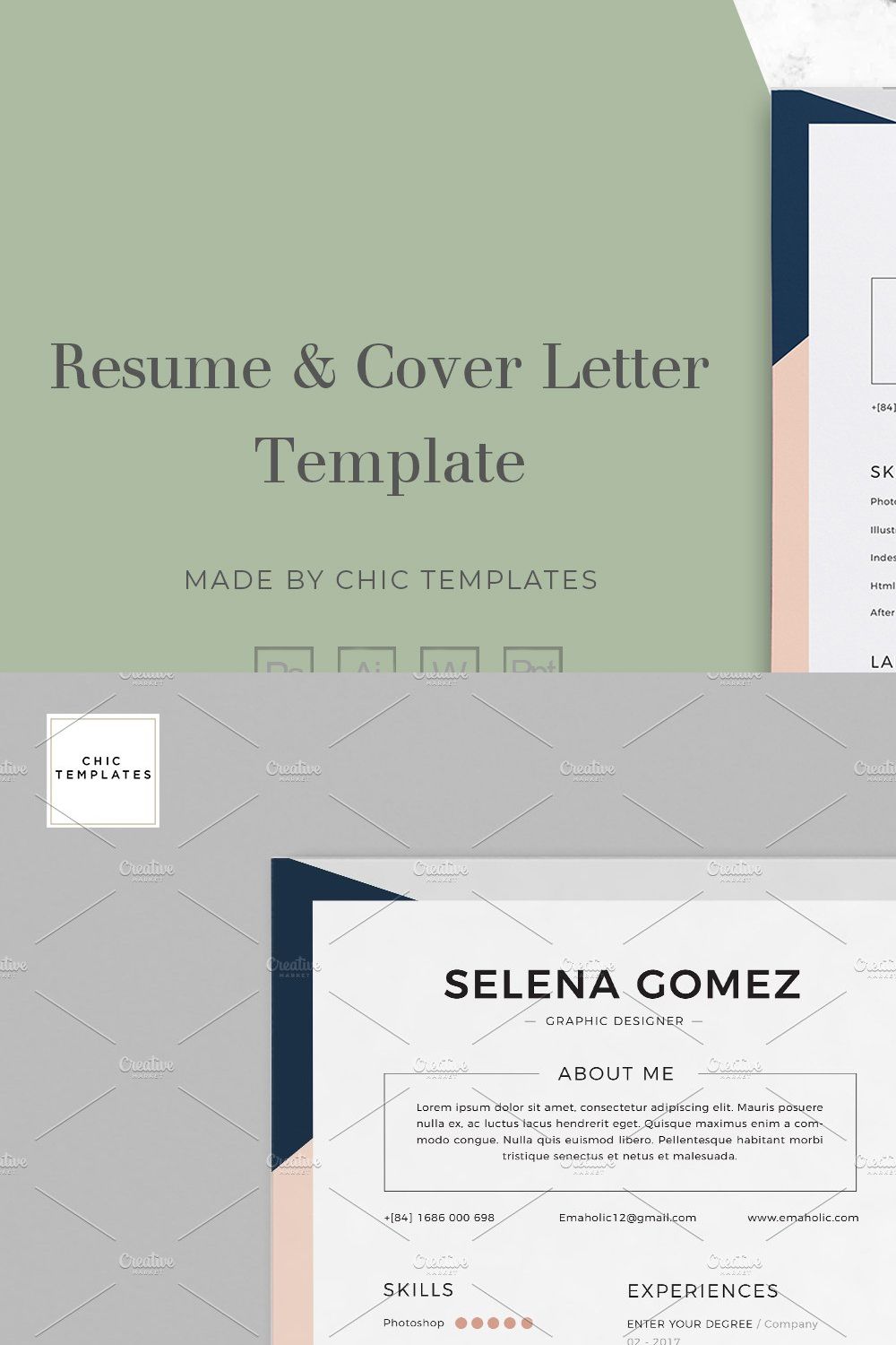 Professional Cv and Cover Letter tem pinterest preview image.