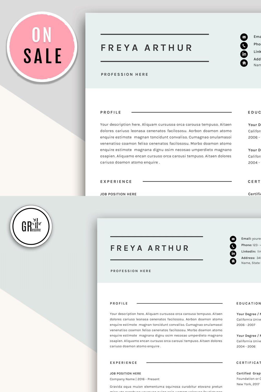 Professional CV Resume Templates pinterest preview image.