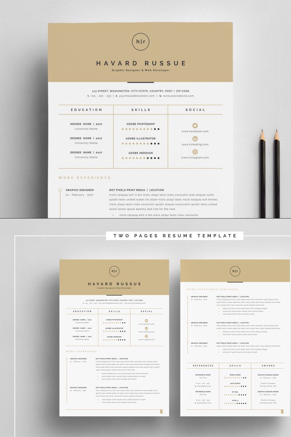 Professional Resume 4 Pages pinterest preview image.