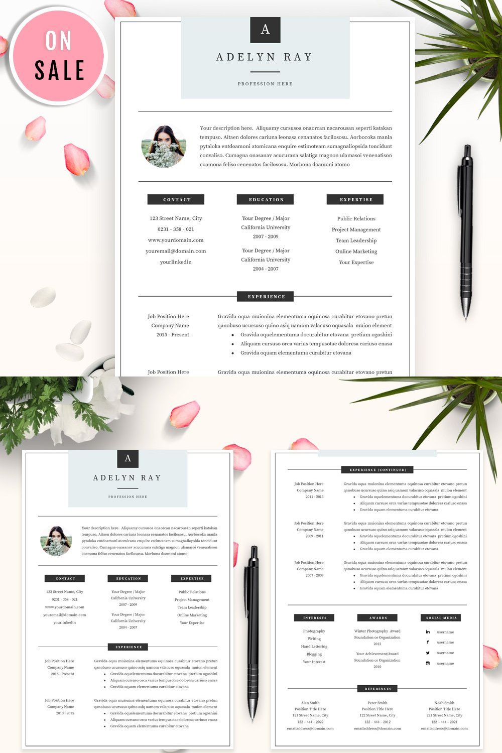 Professional Resume / CV Template pinterest preview image.
