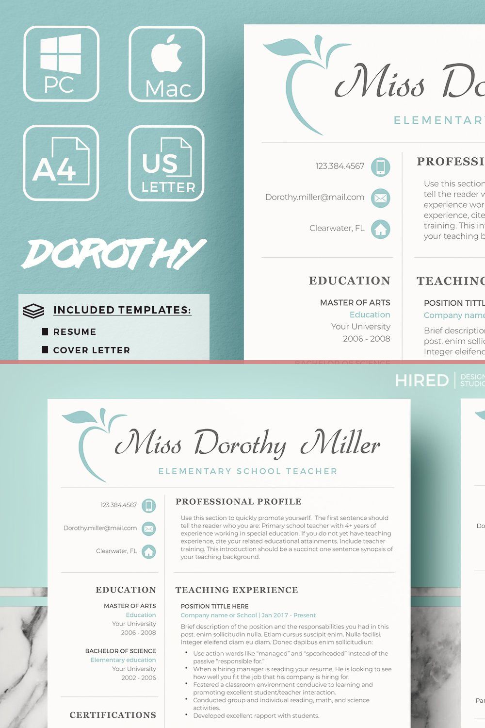 Professional Resume for Teachers pinterest preview image.