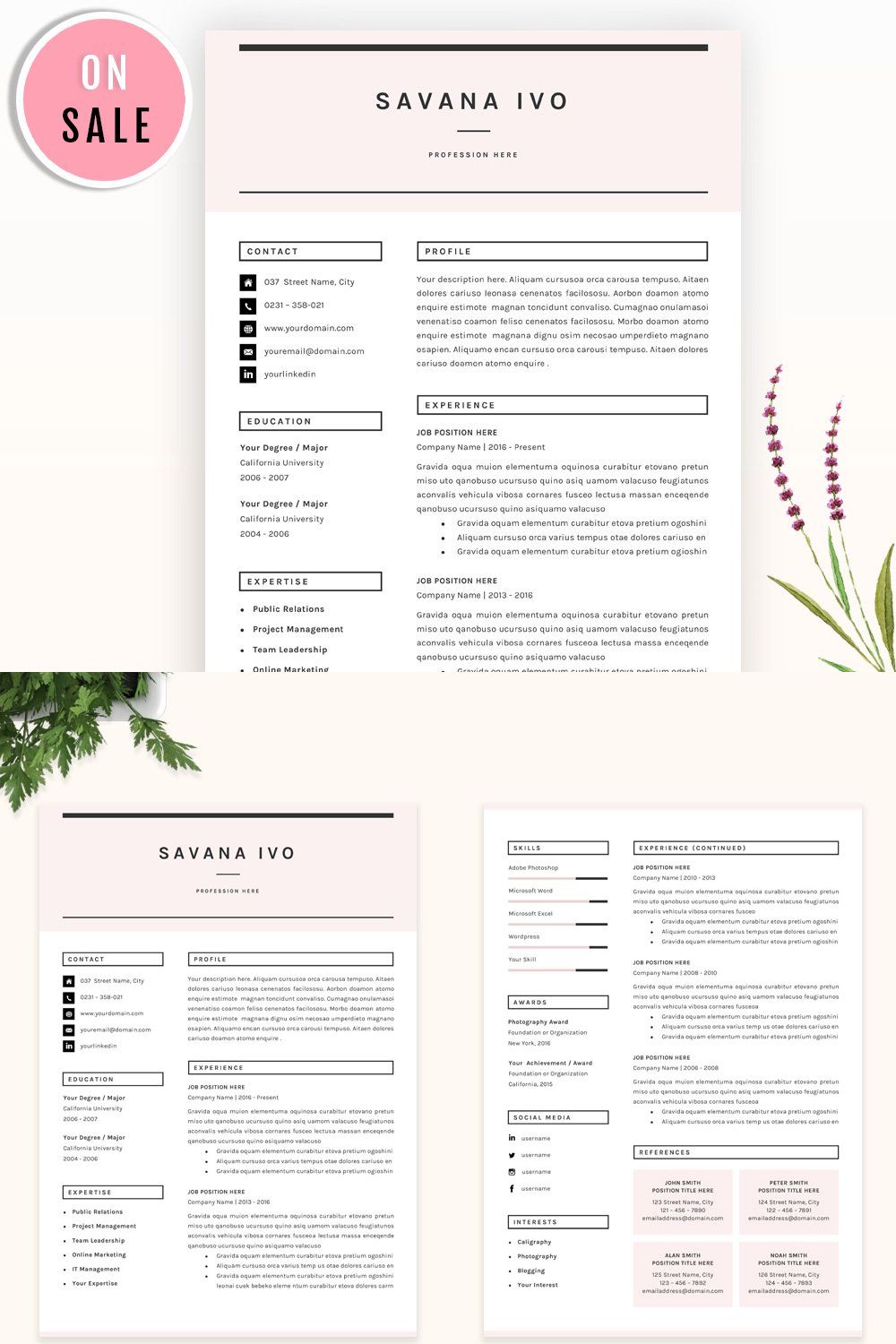 Professional Resume Template pinterest preview image.