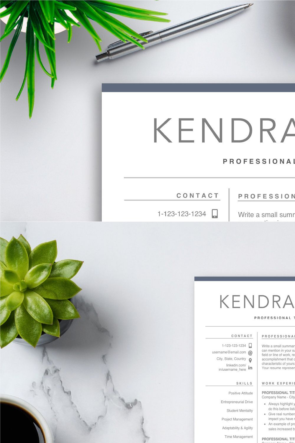 Professional Resume Template CV Word pinterest preview image.