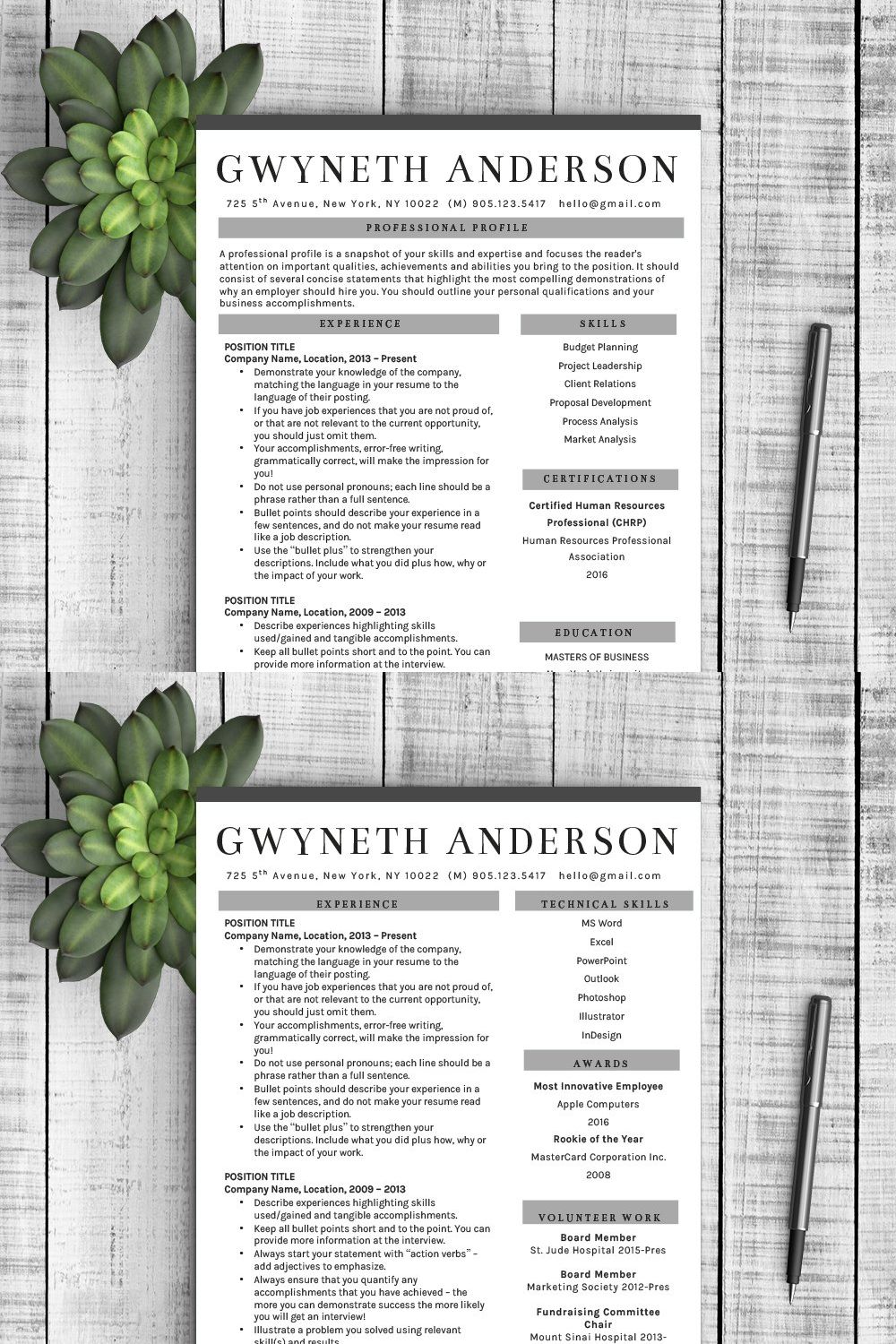 Professional Resume Template "Grey" pinterest preview image.