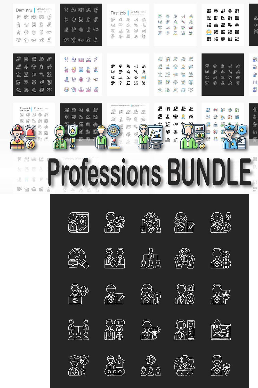 Professions icons bundle pinterest preview image.