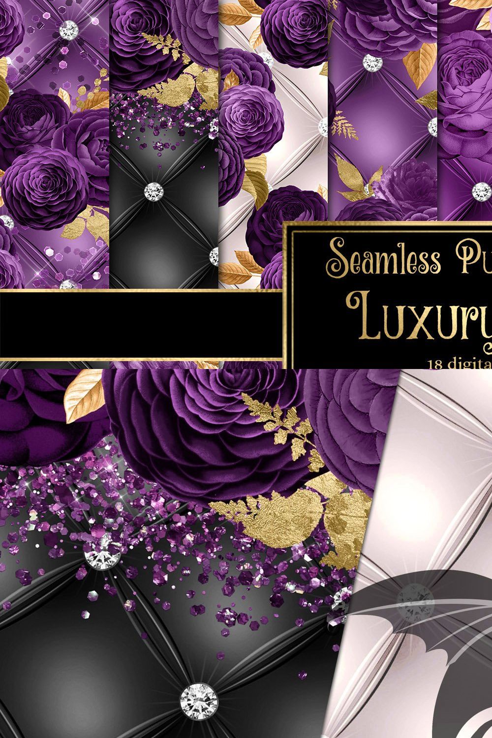 Purple and Gold Luxury Floral pinterest preview image.