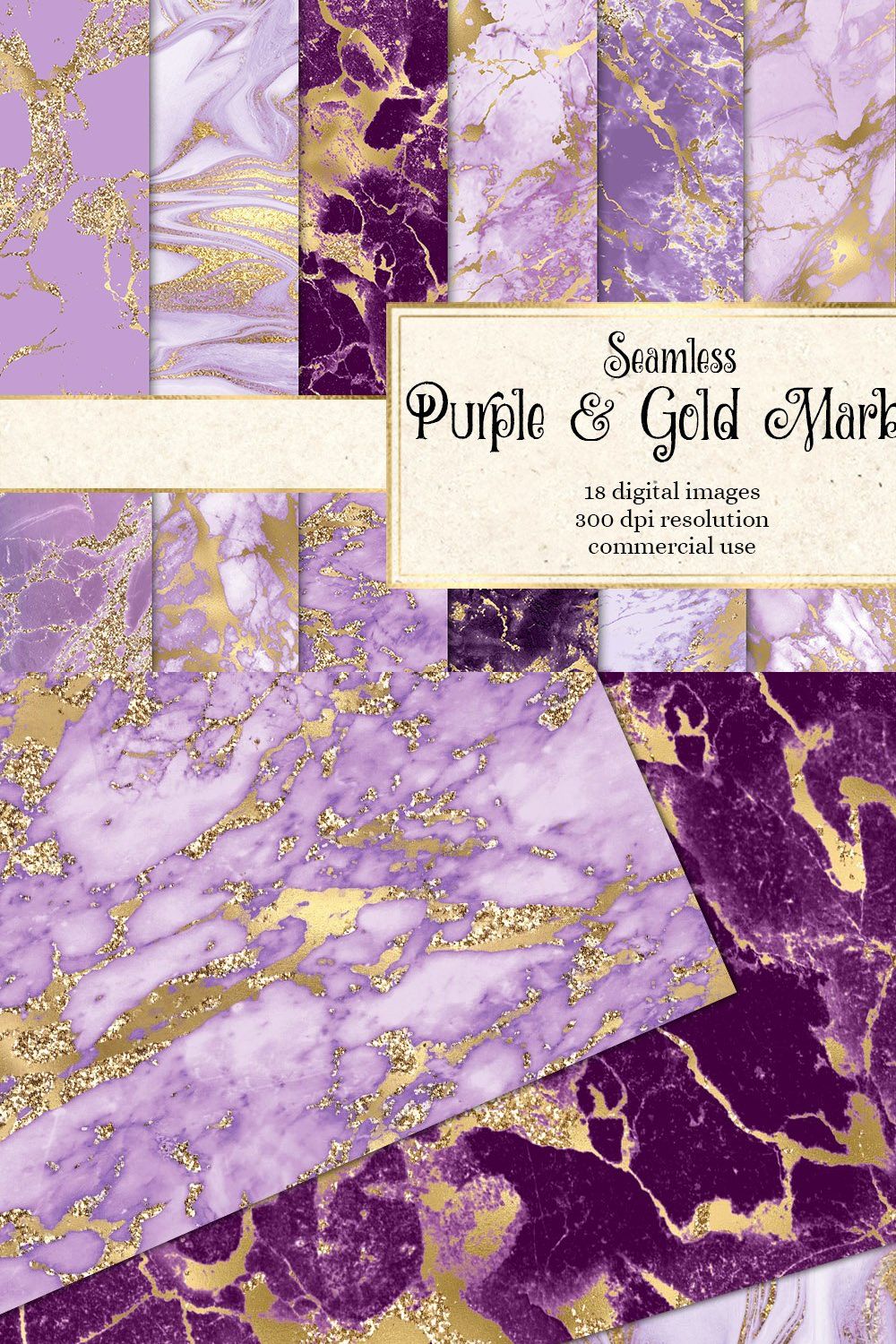 Purple and Gold Marble Textures pinterest preview image.