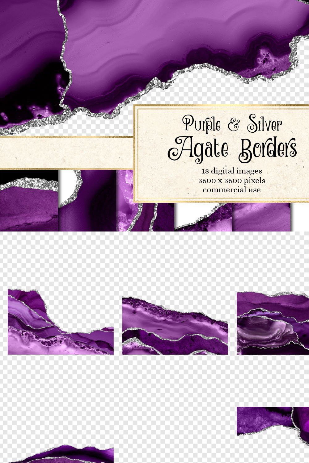 Purple and Silver Agate Borders pinterest preview image.